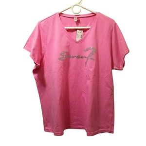 Seven7 Lane Bryant Pink Rhinestones V-Neck Tee Size 22/24